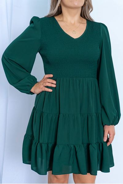 Immagine di PLUS SIZE PUFF SLEEVE GREEN SMOCK DRESS